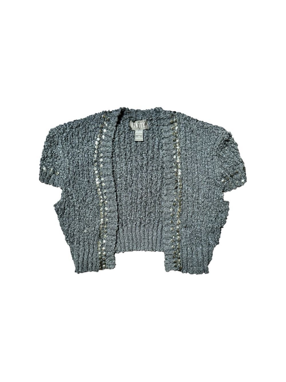 Y2K Finity Black Bouclé Short Knit Sequin Shrug Bolero Sweater Size Medium
